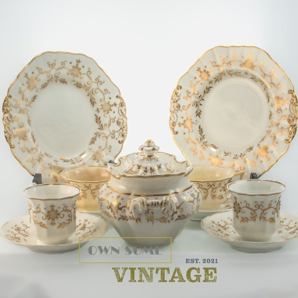 ANTIQUE Copeland and Garrett Late Spode Felspar Porcelain Set | Rococo Style - Picture 11 of 12